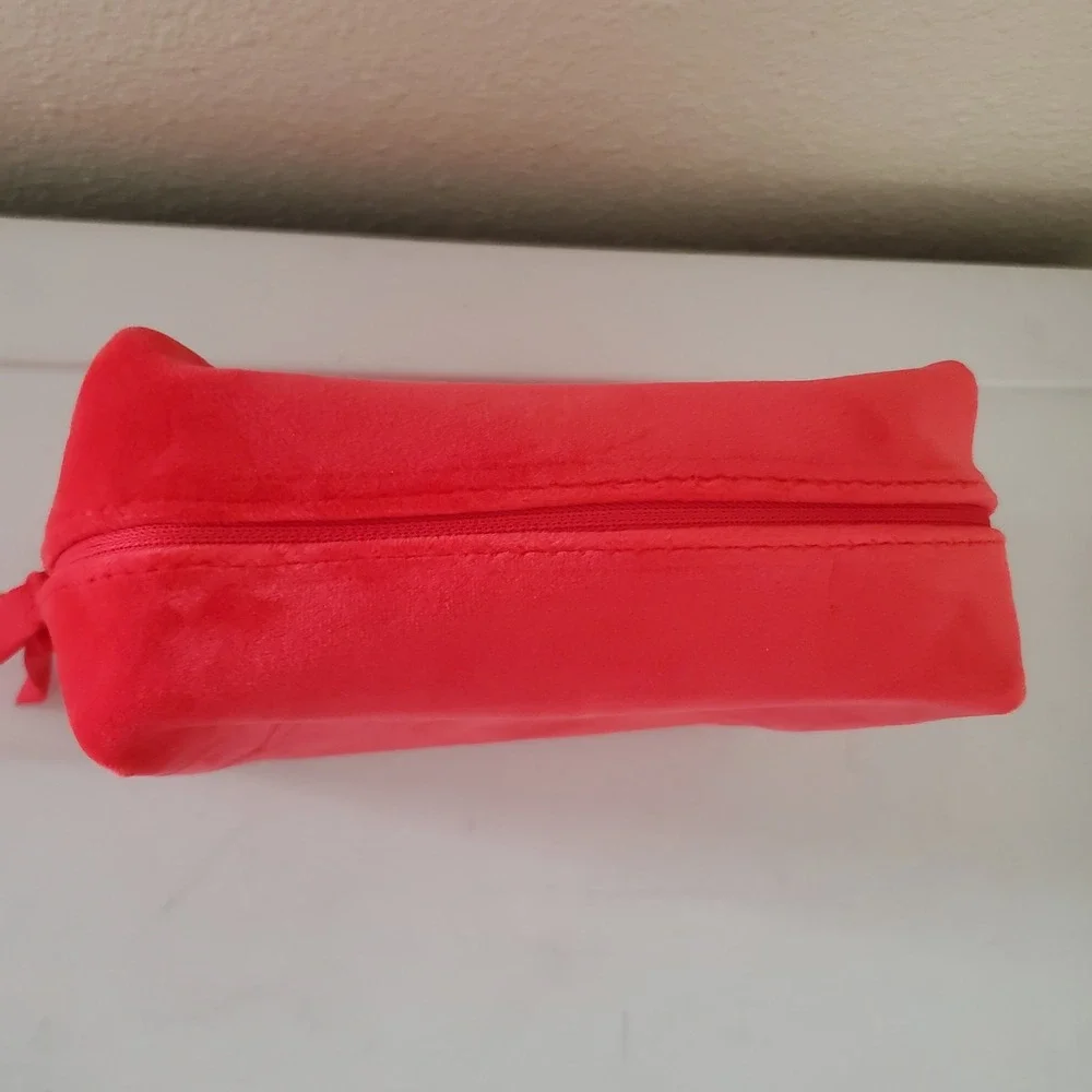 Clarins Red Velvet Star Embossed Makeup Bag Eco Friendly Recycled Pouch